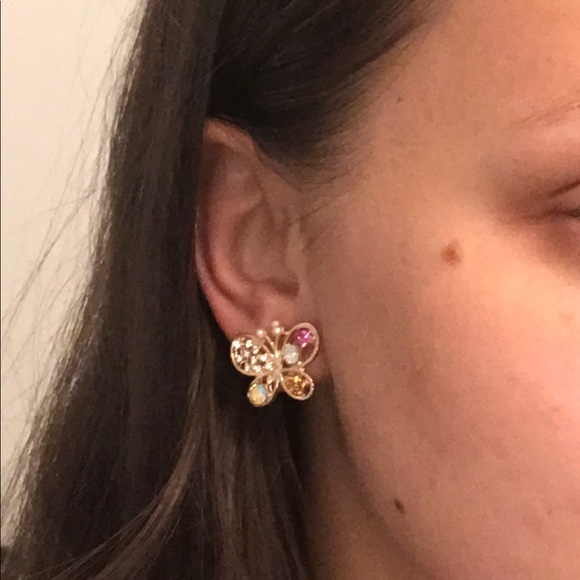曆Butterfly Multicolor Rhinestone Retro Earrings曆 - Picture 3 of 7